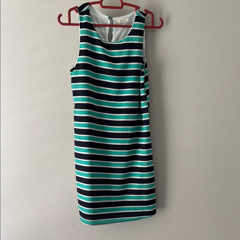 Striped Green and Navy Sleeveless Dress